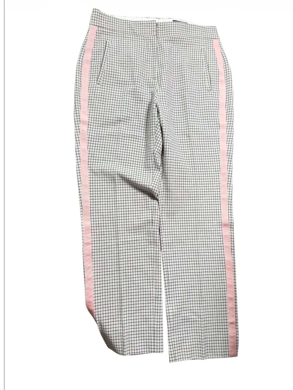 ME+EM Feminine Check Slim Crop Pants Pink Ribbon Side Stripe Women’s US 4 - Picture 4 of 8